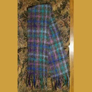 Mohair scarf, soft slightly fluffy,  multi & gray, plaid, unisex, Robinson's